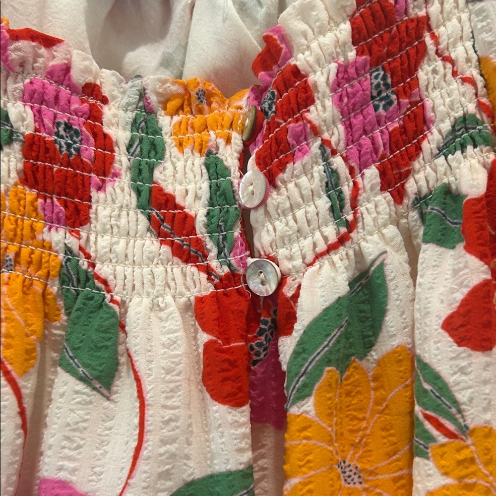 Draper James White Flutter-Sleeve Floral Blouse with Pink & Yellow Blooms - Picture 3 of 7